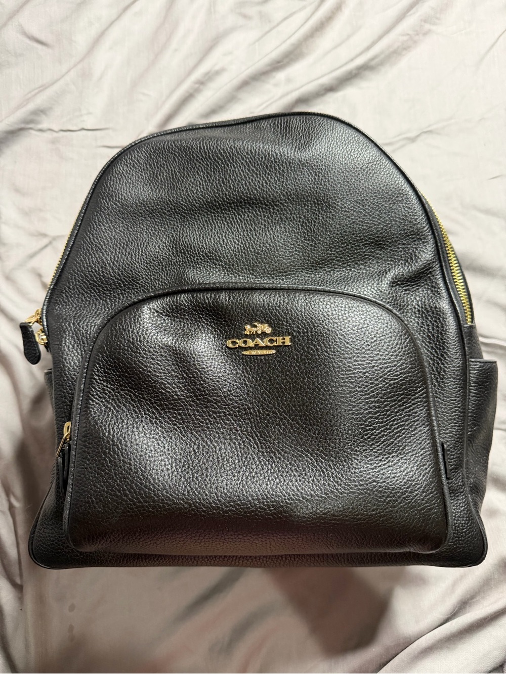 Coach Black Pebbled Leather Backpack with Gold Logo